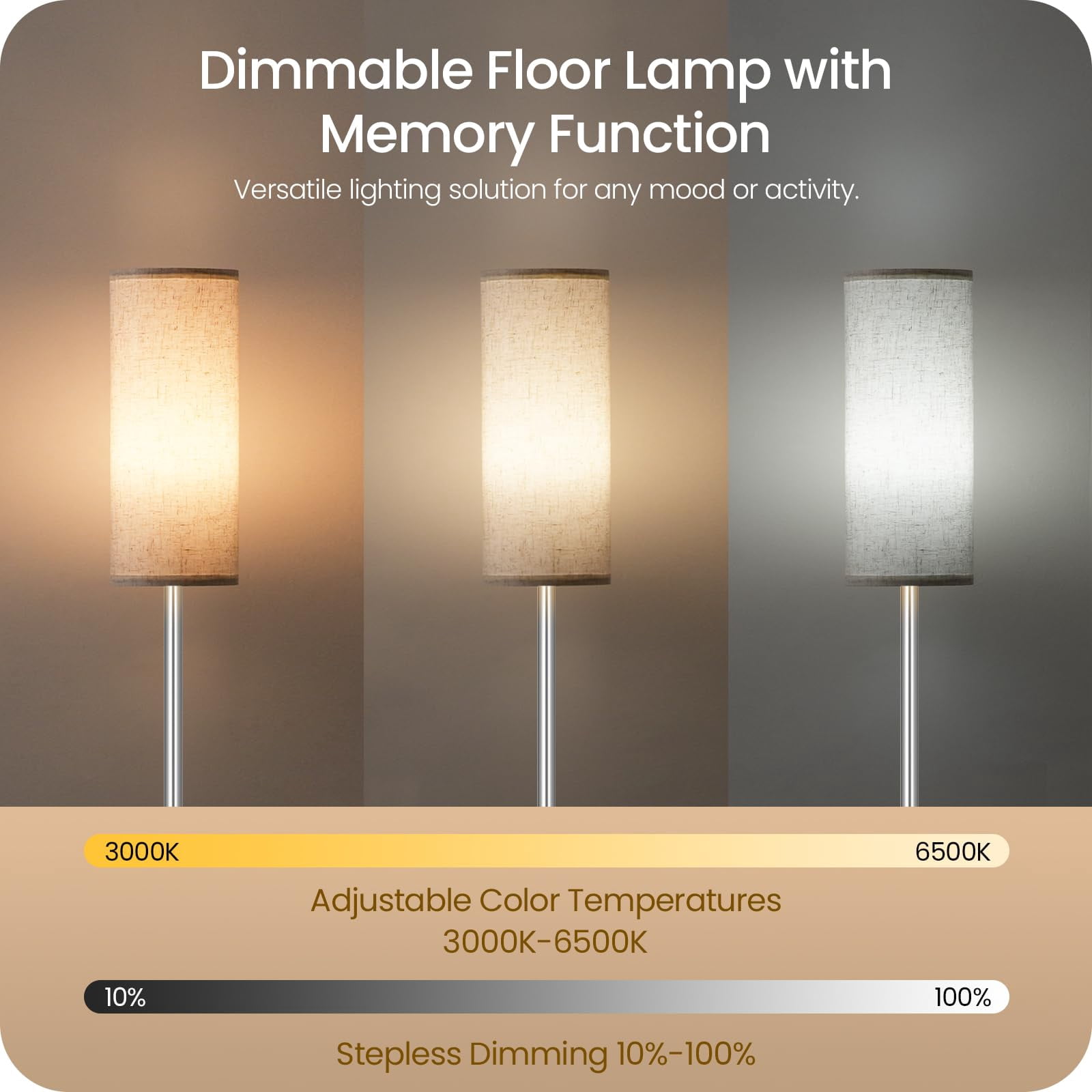 Dimmable Floor Lamps For Living Room With Remote And Foot  64.4" Modern Standing Tall Lamp Corner Office Bulb Included 3000k-6500k Sw06ld05w1
