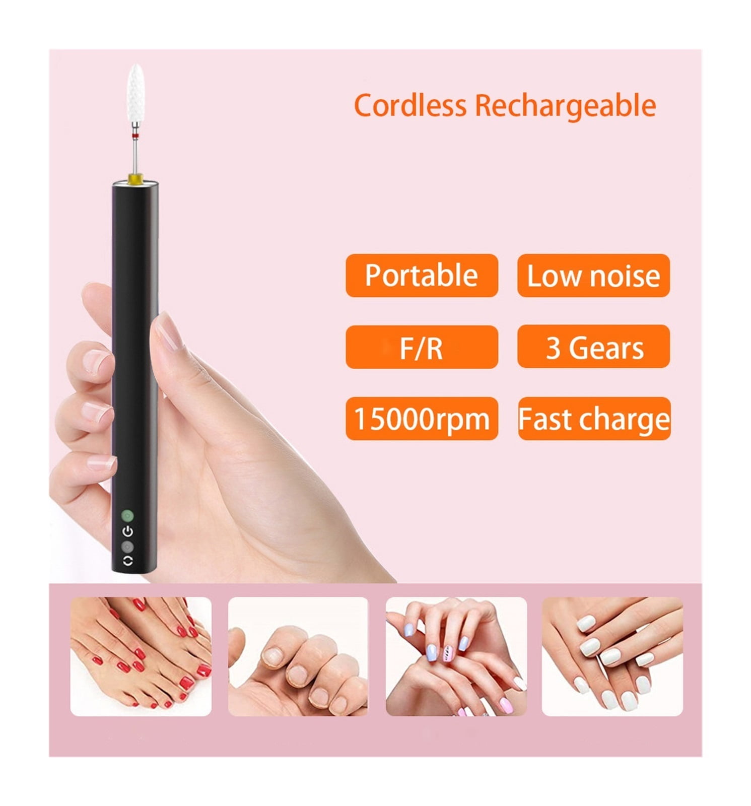 Cordless Portable Nail Drill Machine, Rechargeable Electric Nail Drill Machine For Acrylic Gel Nails ,Lightweight and Portable