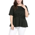 thumbnail image 6 of Agnes Orinda Women's Plus Size Summer Solid Short Sleeve Knot Waist Peplum Top, 6 of 7