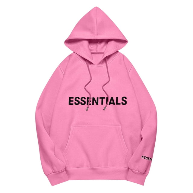 Chandail à Capuchon avec Cordon de Serrage Ajustable et Imprimé « ESSENTIALS » à l'Avant, Style Décontracté à Coupe Ample, Rose, 2TG