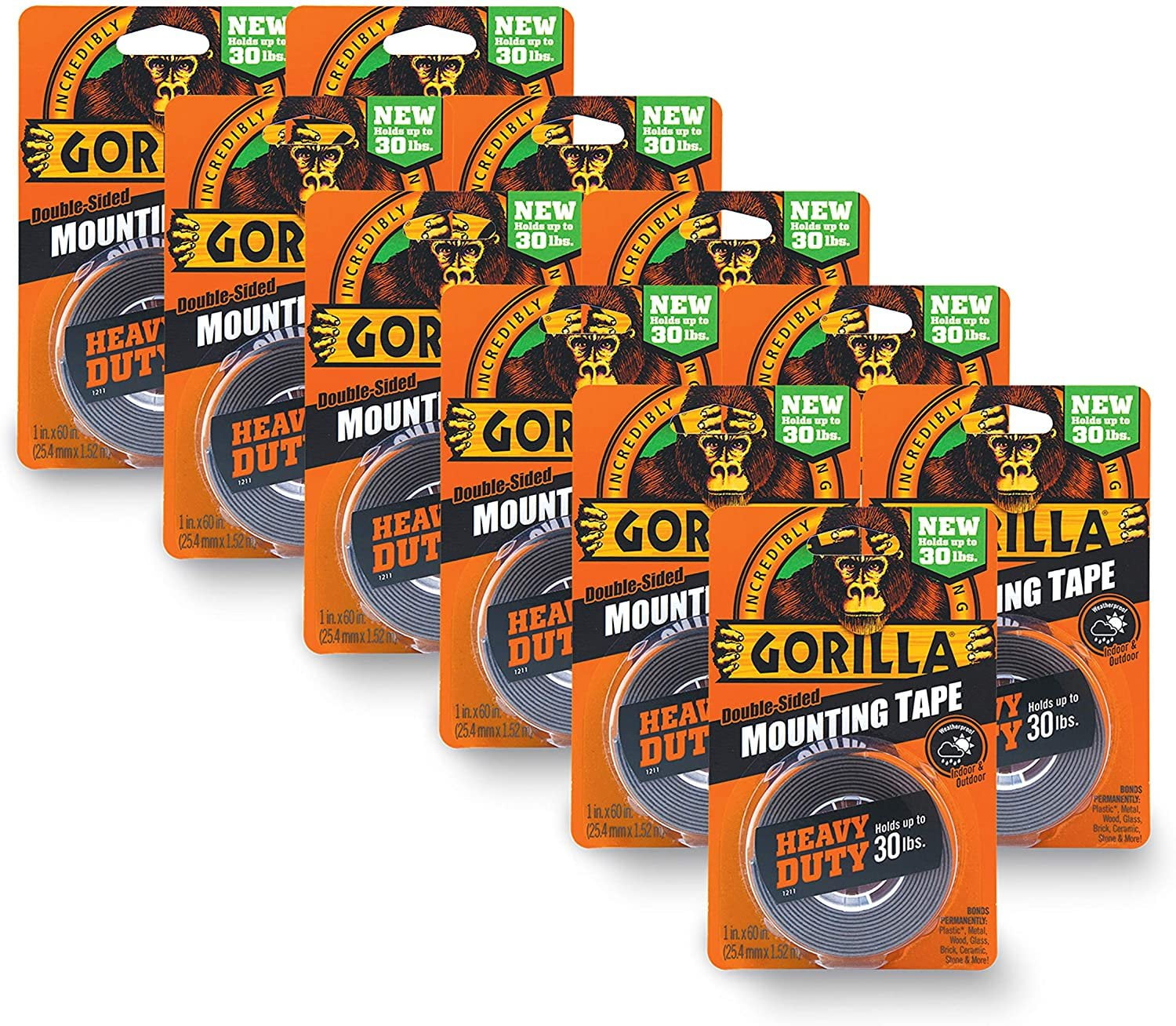 Gorilla Heavy Duty Double Sided Mounting Tape, 1" x 60", Black, Pack of