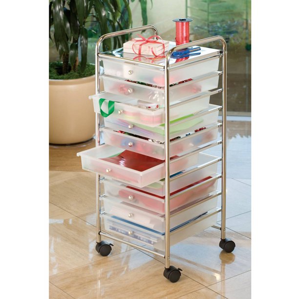 Seville Classics Large 10Drawer Organizer Cart, Frosted White