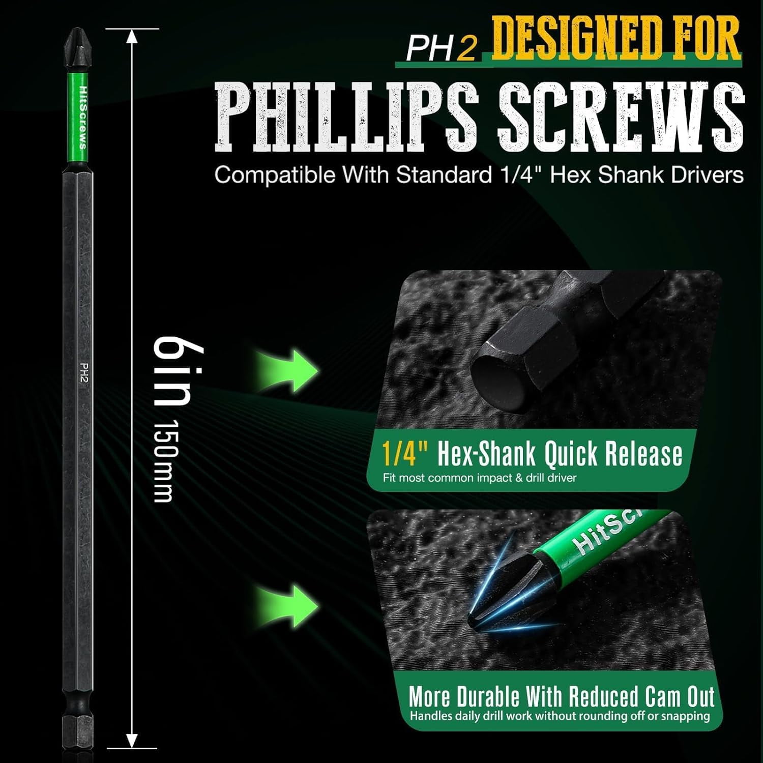 MKEUDQ-PH2 Long Phillips Screwdriver Bit Set \u2013 12 Pack Mixed Length Phillips Impact Driver Bits with High Magnetic Bit Holder, S2 Steel, 1"/2"/4"/6" Magnetic Driver Bits