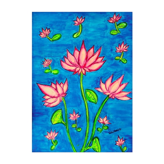 waterlily lotus pond - pichwai - Painting Floral Flowers Modern Art Watercolor Botanical Illustration Nature Unframed Wall Art Print 4 x 6 inches