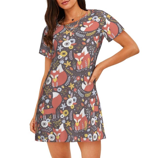 Easygdp Foxes Camisón de manga corta para mujer, informal, estampado