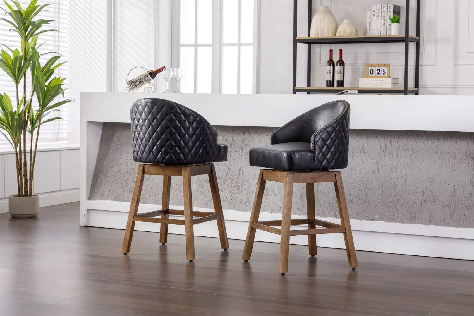 Swivel Bar Stools Set of 2, Modern Counter Height Tufted Stools, 360