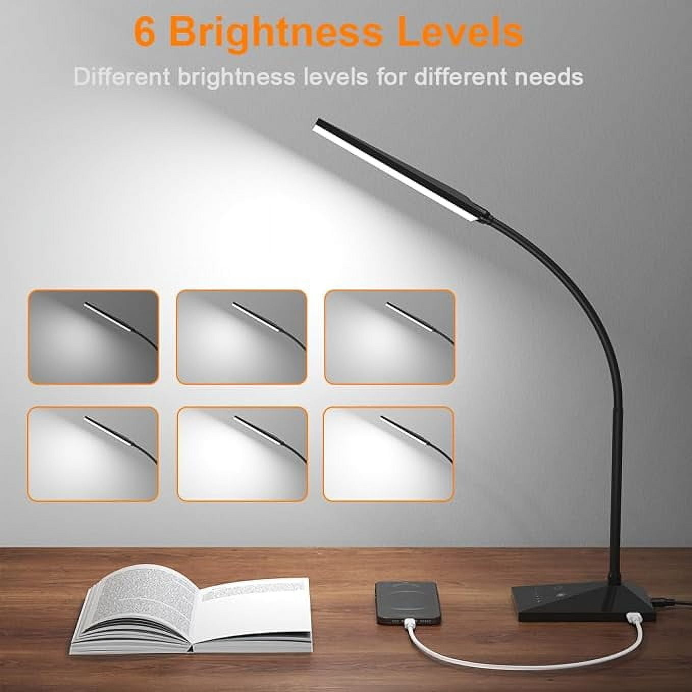 RAOYI Selfie Light,7W LED Desk Lamp with Stand Five Touch Dimming Modes Eye-Caring Reading Light Adjustable Neck Clip Night Light,Black