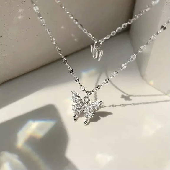 EOEMY 925 Silver Butterfly Pendant Chain Necklace Fashion Women Jewelry Necklace