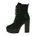 thumbnail image 4 of Women Rhinestone Embellished Lace-Up Lug Flatform Combat Boot 19041, 4 of 6