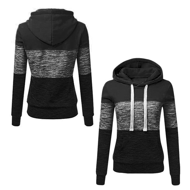 Jersey Casual Mujer Manga Larga Hit Color Costura Cordón Sudaderas Con Capucha De Invierno Likrtyny Mujer