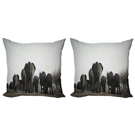 Ambesonne Grey Throw Pillow Cover 2 Pack, Tropic Wildlife Savannah Back, 18", Grey