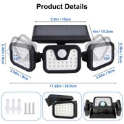 WERCHTAY 2-Pack Solar Outdoor Lights, 2000LM 74LED 3-Head Motion-Sensor Security Flood Light, IP65 Waterproof, 3 Lighting Modes for Yard, Garage & Patio