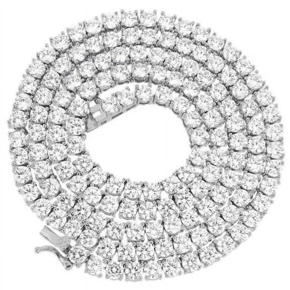 Real Genuine Sterling Silver High Quality AAA  Grade 12.65 Ct. Lab Simulated Diamond 14K White Gold Finish 4mm One Row Tennis Chain Necklace 20"