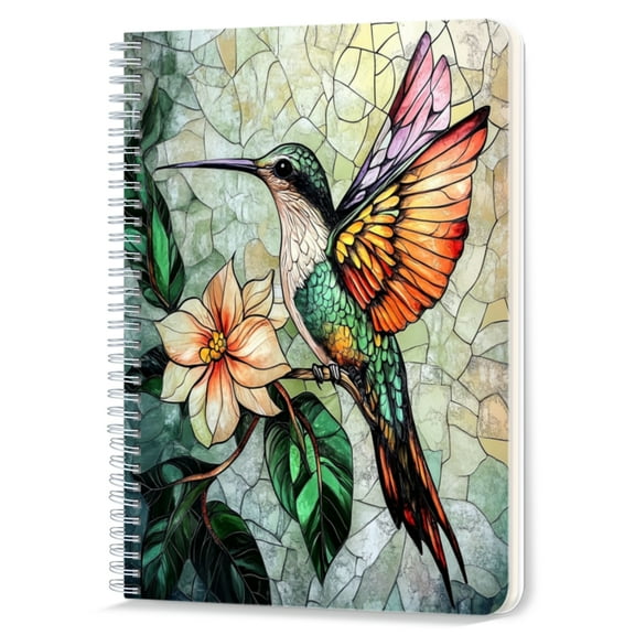 Spiral Notebook,Double-Wire Spiral College Lined Journal Notebook for Study and Notes,100 Pages,5.71x 8.26 in - Hummingbird in a Stained glass like Composition