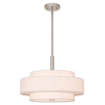 

Pendants Porch 4 Light With Steel Hand Crafted Oatmeal Color Fabric Hardback Shade Brushed Nickel size 18 in 240 Watts - World of Crystal