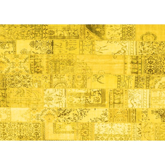 Ahgly Company Machine Washable Indoor Rectangle Patchwork Yellow Transitional Area Rugs, 8' x 10'