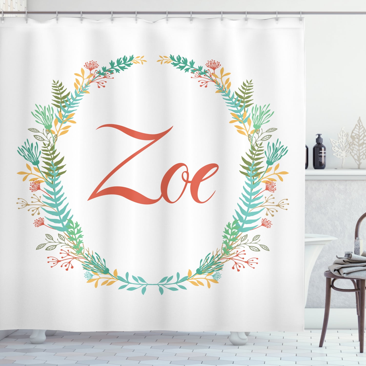 Ambesonne Zoe Shower Curtain, Blossoming Nature Foliage, 69"Wx70"L