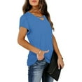thumbnail image 3 of Olyvenn Summer Tops Women Fashion Criss Cross Strappy V Neck Shirts New Petal Sleeve Dressy Blouses Solid Daily Tees Blue M, 3 of 8
