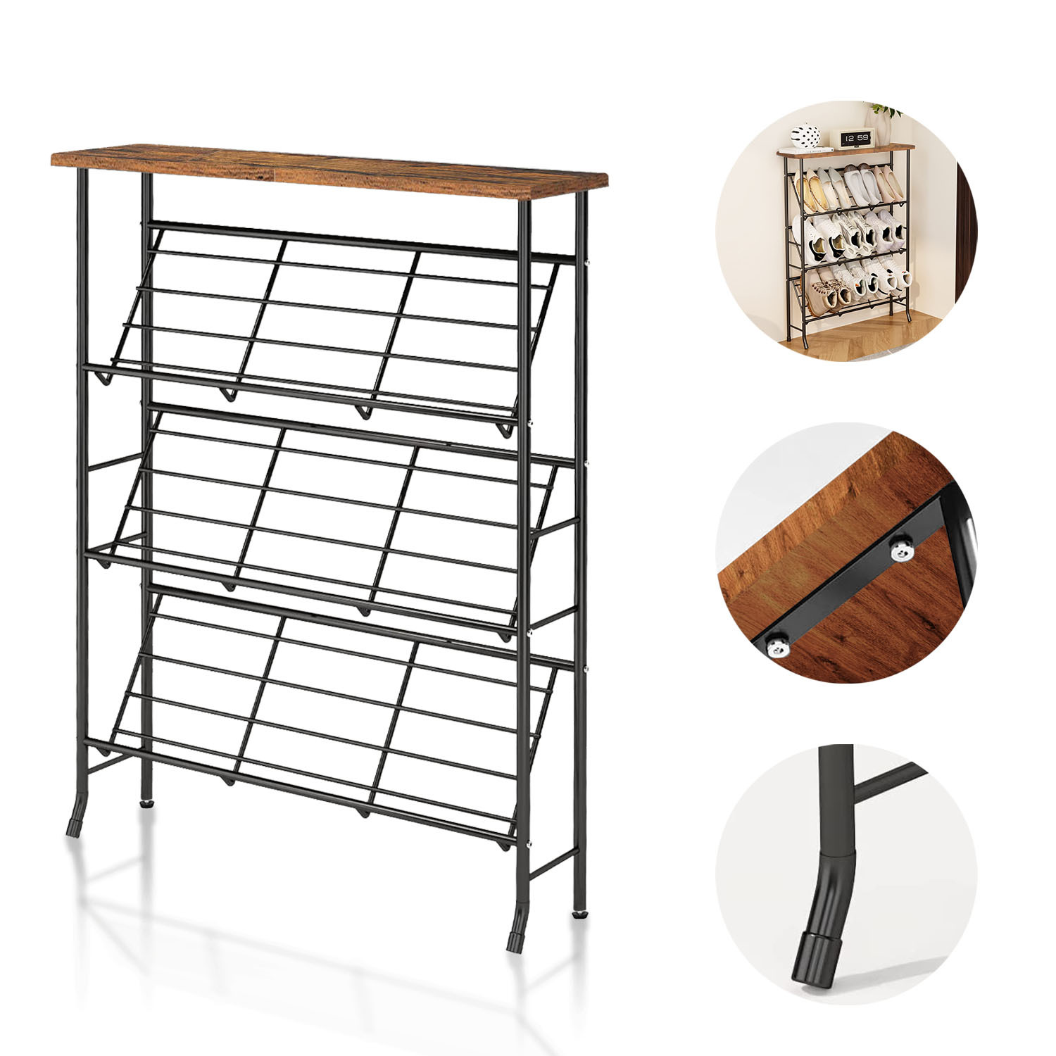 Luniquz Shoe Rack Organizer, Sturdy 4 tier Narrow Shoe Storage