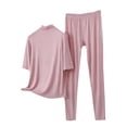 thumbnail image 2 of ylioge M-5X Plus Size Modal-Pajama Sets for Women 2 Piece Short Sleeve Tops High Waisted Pants Casual Solid Color Soft Loungewear Pajamas Outfits Set, 2 of 5