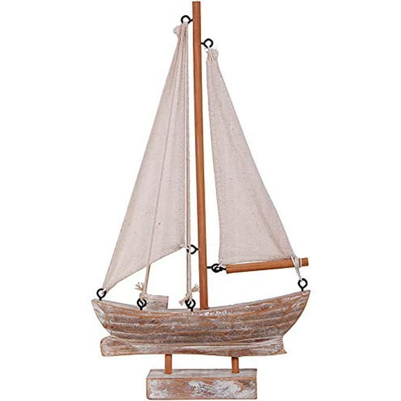Wooden Sailboat Model Decoration, Mini Wood Sailing Boat Ship Model Handmade Rustic Vintage Beach Nautical Ocean Theme Sailboat Decor 10.75 x 6 x 1.5 Inches (Wood Sail Boat B)