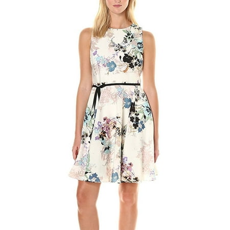Gabby Skye Womens Sleeveless Floral fit and flare dress with Sash