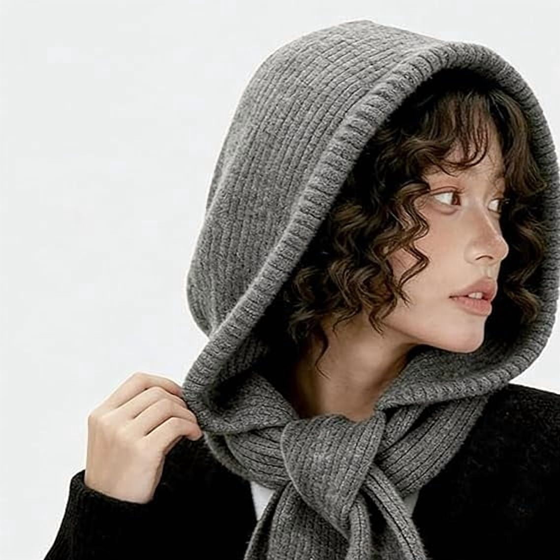 Embellished Knit Bonnet, 2-in-1 Women Winter Knitted Hooded Hat Scarf, Winter Knitted Hooded Hat Scarf for Women, Versatile Balaclava Pullover Long Shawl Wrap