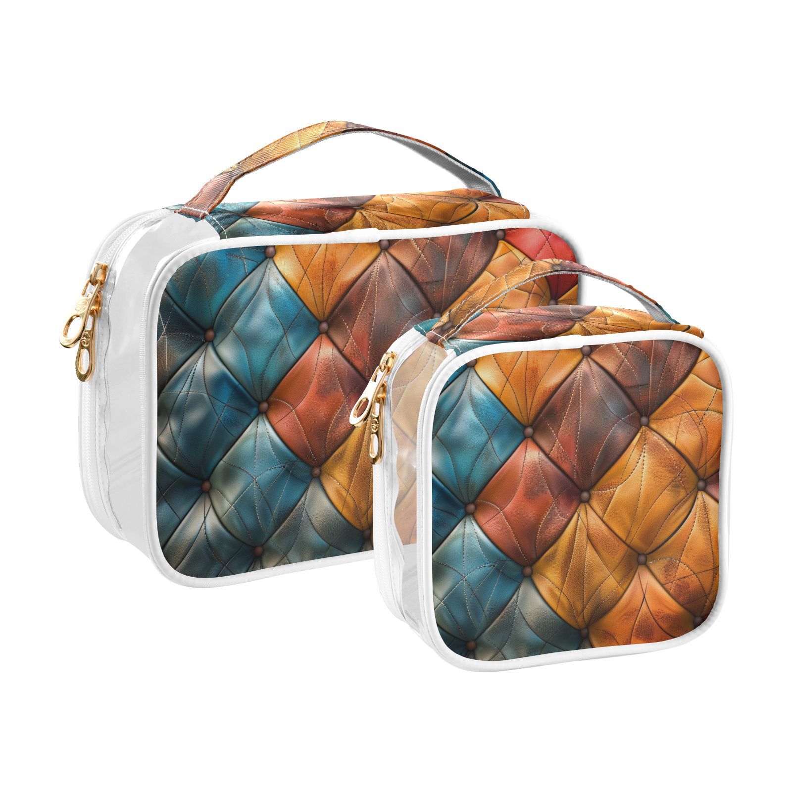 Clear Makeup Bags with Handle Large Opening 2 Pack Set Toiletry Bag Quart Size Bag, for Women Man Traveling Travel Essentials, Toiletries and Other. Colorful Leather Pattern
