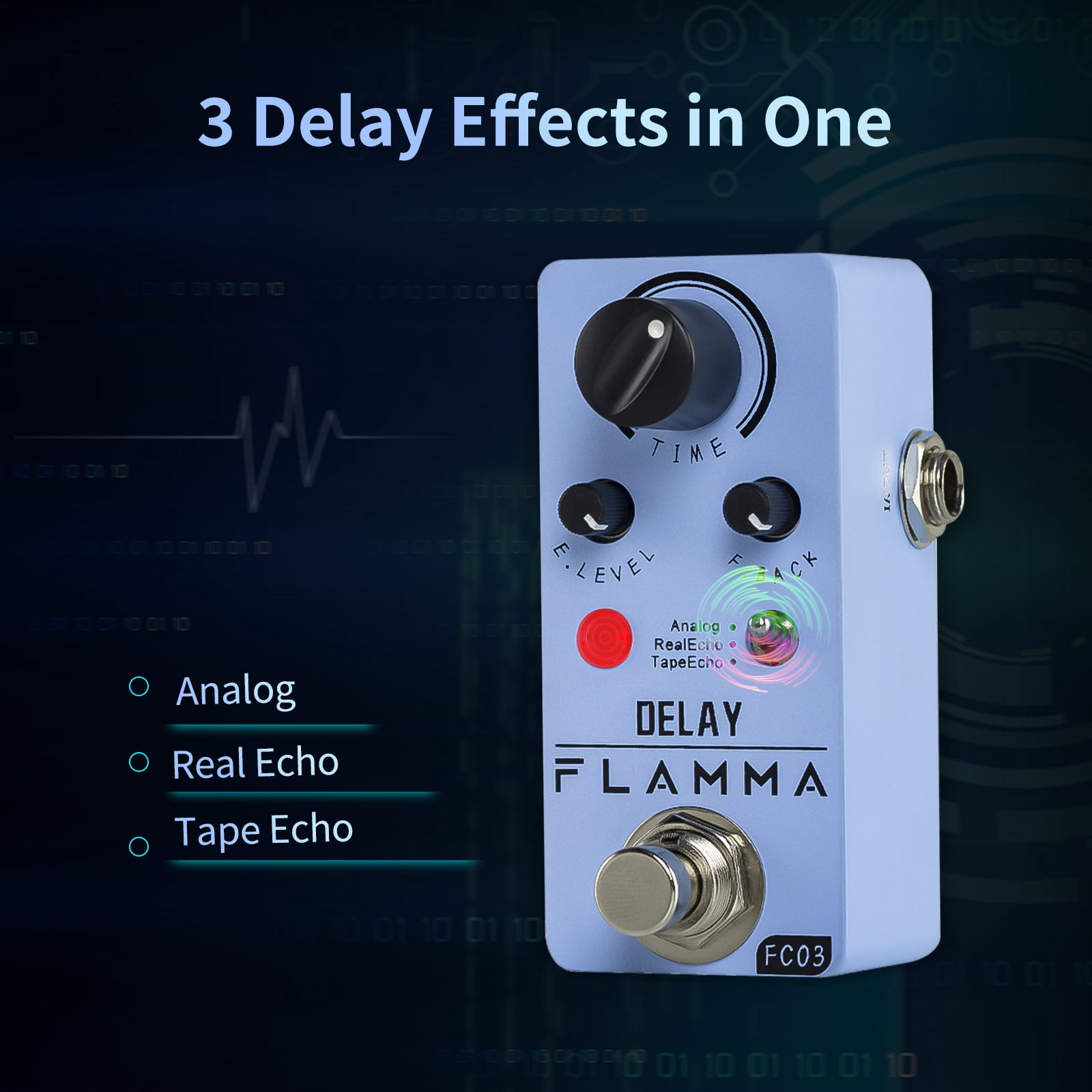 FLAMMA FC03 Delay Pedal Mini Digital Electric Guitar Effects Pedal with Analog Real Echo Tape Echo Delay True Bypass