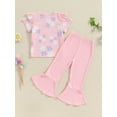 thumbnail image 4 of Bagilaanoe 2pcs Toddler Baby Girl Pants Set Flower Short Sleeve T-shirt Tops + Flare Trousers 6M 12M 18M 24M 3T 4T Kids Casual Clothes, 4 of 7