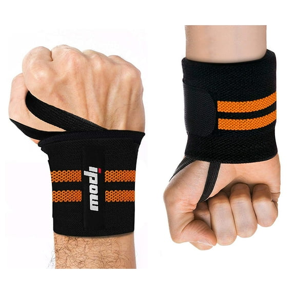 IPOW Wrist Wraps with Thumb Loops Adjustable 18.5" Elastic Wrsit Straps for Weight Lifting, Powerlifting, Weight Training, Bodybuilding - Injury Protection & Pain Relief, 2pcs, Orange