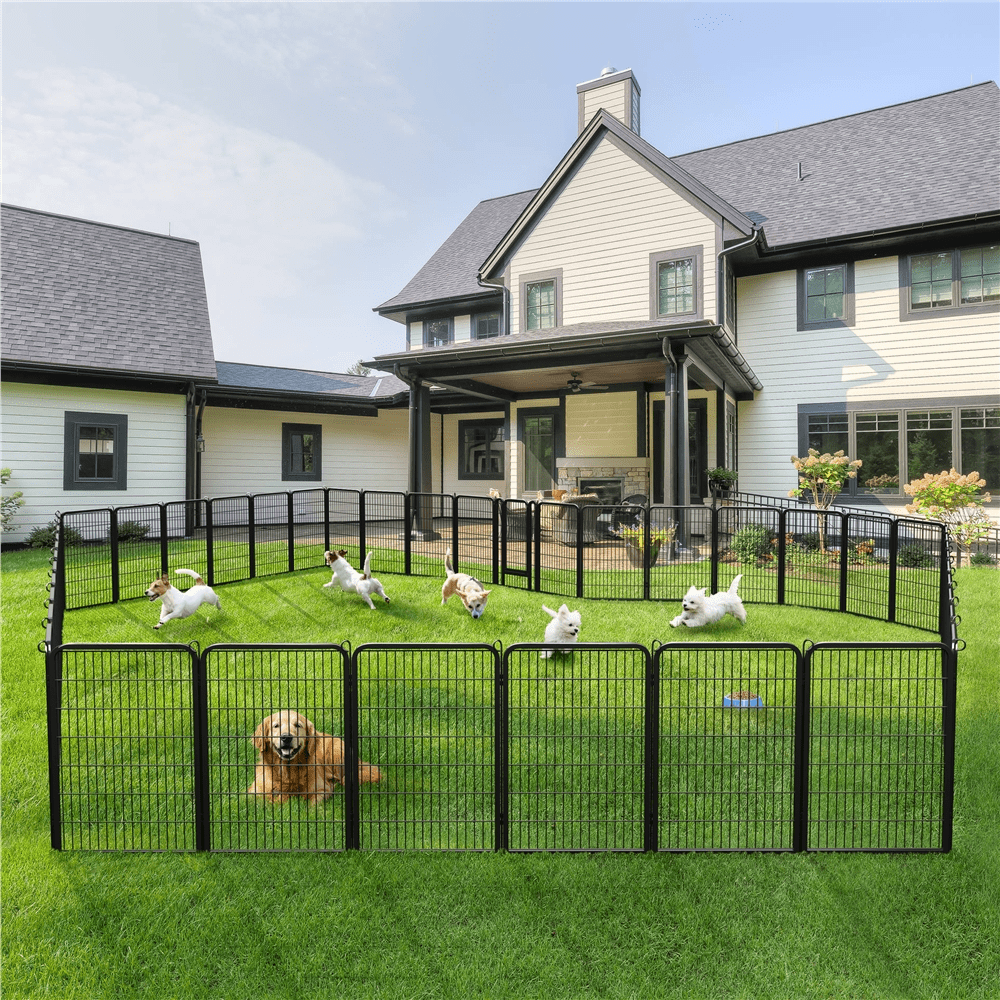 Renwick 40" Tall Steel Foldable Dog Playpen Panels with Door, 6 Panels, Black