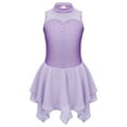 thumbnail image 3 of RUNQHUI Kids Girls Figure Ice Skating Leotard Dress Mesh Splice Rhinestone Roller Skating Dance Lavender 12, 3 of 7
