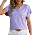 thumbnail image 2 of Lixiuxyad Womens Fashion Casual Top V Neck T Shirts Summer Short Sleeve Casual Loose T Shirts Top Basic Tee,Purple L, 2 of 5