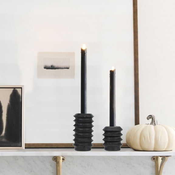 HofferRuffer Taper Candle Holder, Set of 2 (2.6'' 4.3''H), Decorative Resin Candle Stand for Home, Wedding, Party and Table Centerpieces (Black)