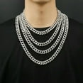 thumbnail image 6 of Silver Miami Cuban Link Chain Men Hip Hop Rapper Curb Music Necklace Rhinestones, 6 of 9