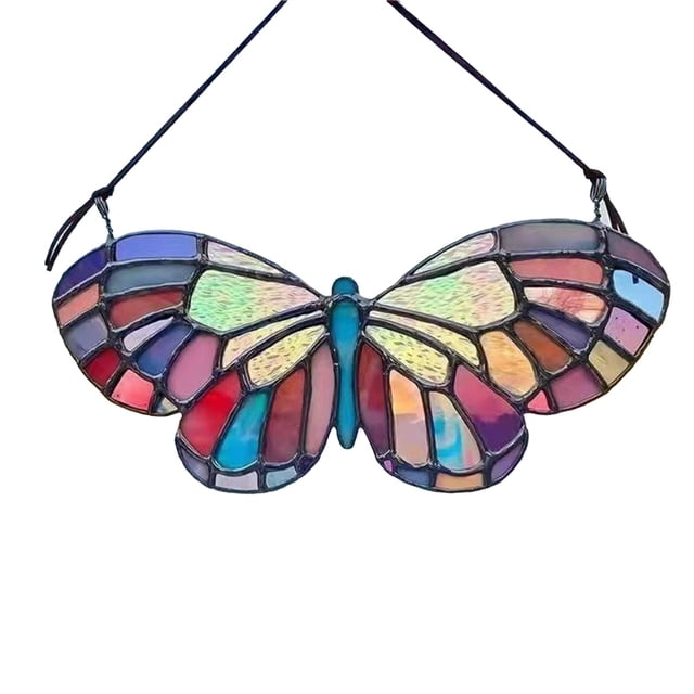 Clearance! Stained Glass Window Hanging Honeycomb Multicolor Butterfly Bee Stained Glass Panels Garden Window Ornament