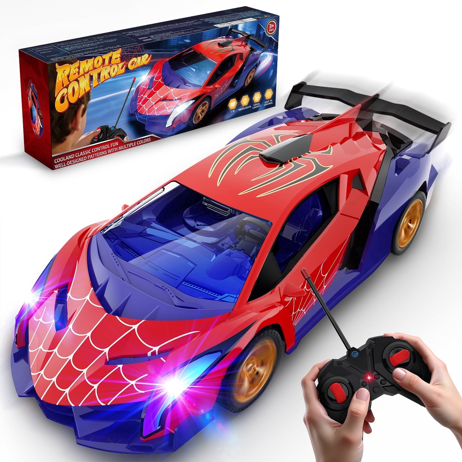 Aogsiyt Remote Control Car for Kids with LED Lights, 1:18 Drift RC Cars Toy, Brithday Gift for Boys Girls Ages 3-12