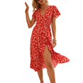 thumbnail image 2 of EIMELI Profonde V-Cou Croisé Dentelle Haut Split Midi Robe Florale à Manches Courtes Femmes Robe Vêtements Féminins, 2 of 13