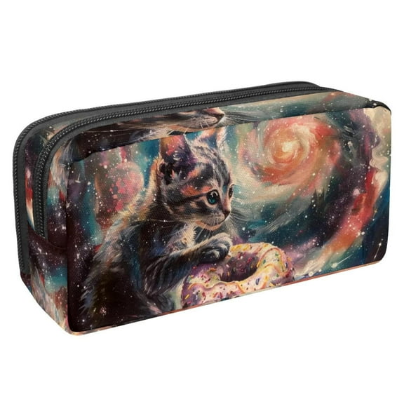 PhooArto Pencil Case, Galaxy Kitten Donuts Large Capacity Pencil Pouch Stationery Pen Bag