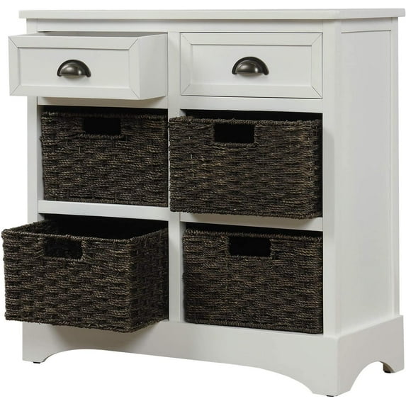 Console Table Sideboard Buffet, Storage Sideboard and Buffet Console Table with Two Drawers and Four Wicker Baskets for Kitchen/Living Room/Dining Room, Accent Furniture