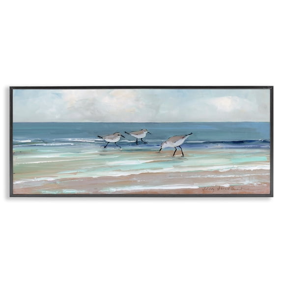 Stupell Industries Coastal Panoramic Sandpipers on Shoreline Black Framed Giclee Art, 24 x 10, by Sally Swatland