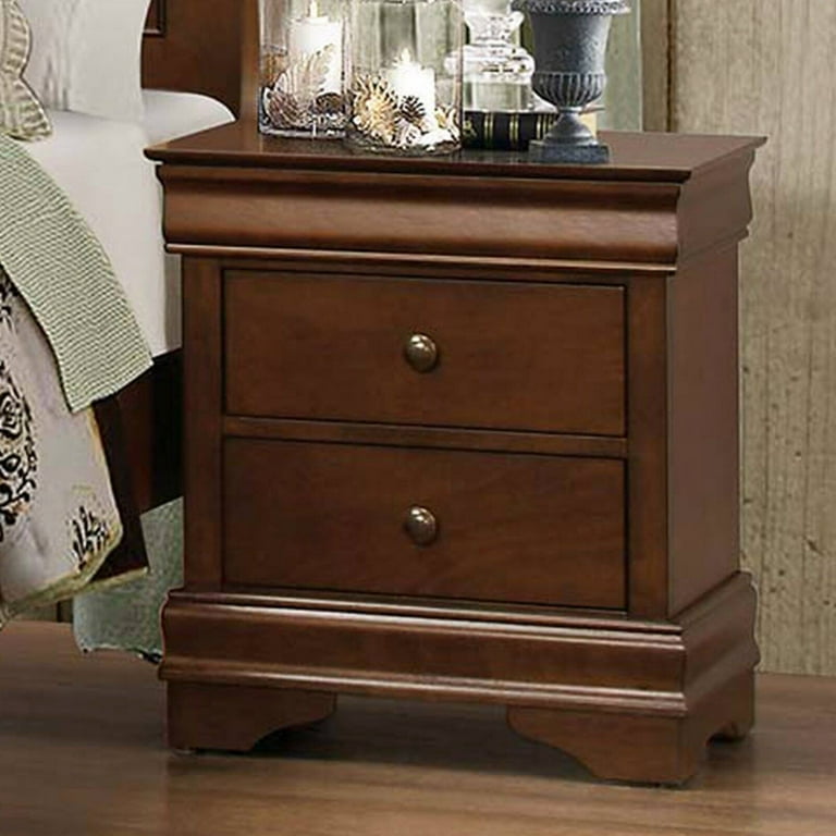 Benzara Wooden Night Stand With Hidden Drawer Cherry Brown