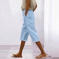thumbnail image 2 of Zynoxe Womens Capri Pants Summer Solid Color Elastic Waist Drawstring Peasant Gauze Cropped Pants with Pockets Cotton Linen Straight Lounge Pants Light Blue 2XL, 2 of 5