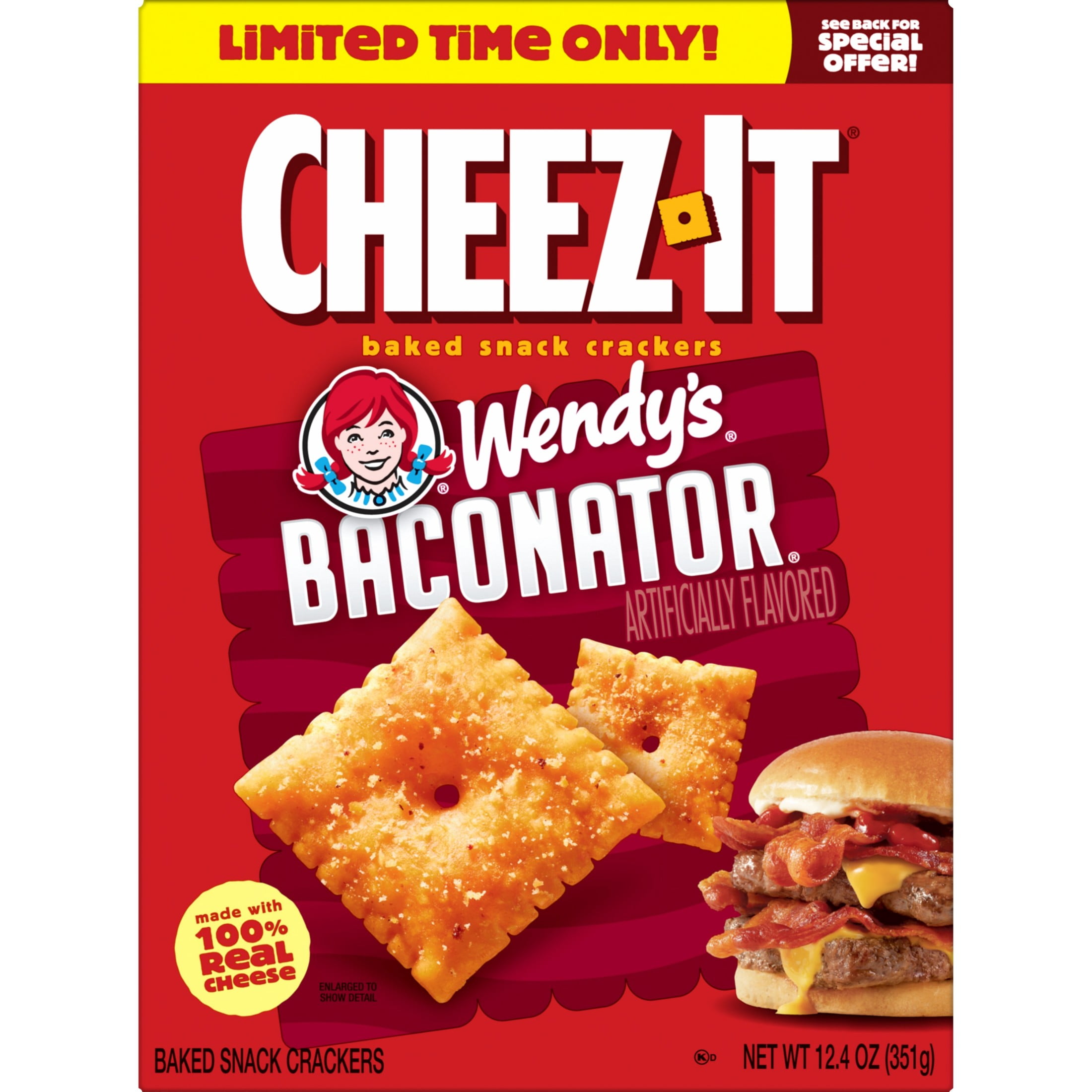 Cheez-It Wendy's Baconator Baked Snack Crackers, Lunch Snacks, 12.4 oz