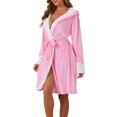 thumbnail image 4 of INSPIRE CHIC Women's Fluffy Hooded Bathrobe Plush Long Spa Robe M Pink, 4 of 6