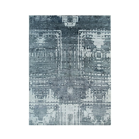 EORC Gray Hand Knotted Wool and Viscose Classic Modern Rug, 9'1 x 12'3
