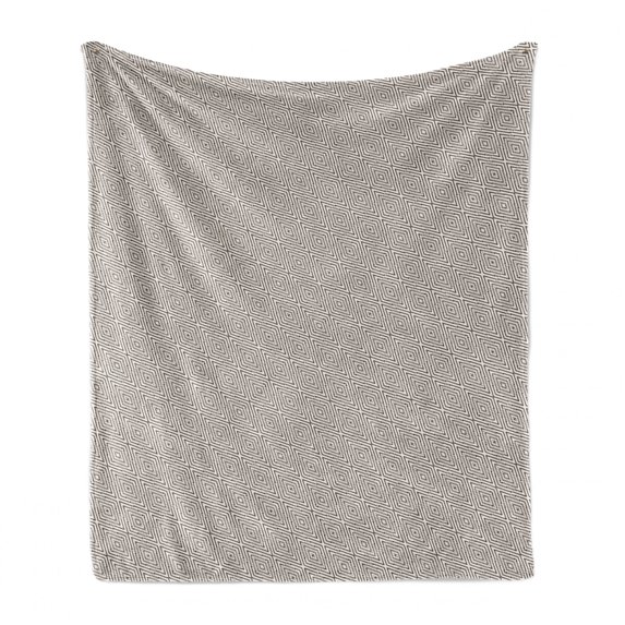 Abstract Soft Flannel Fleece Blanket, Repetitive Diagonal Rhombus Motifs Illustration in Pale Tones Pattern, Cozy Plush for Indoor and Outdoor Use, 50" x 60", Champagne Charcoal Grey, by Ambesonne
