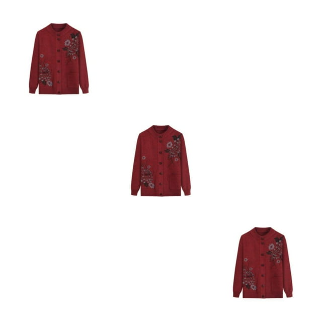 Transemion Femmes Âgées Tricot Pull Exécution Exquise Cadeaux Réfléchis Chaud M Rouge 3Set
