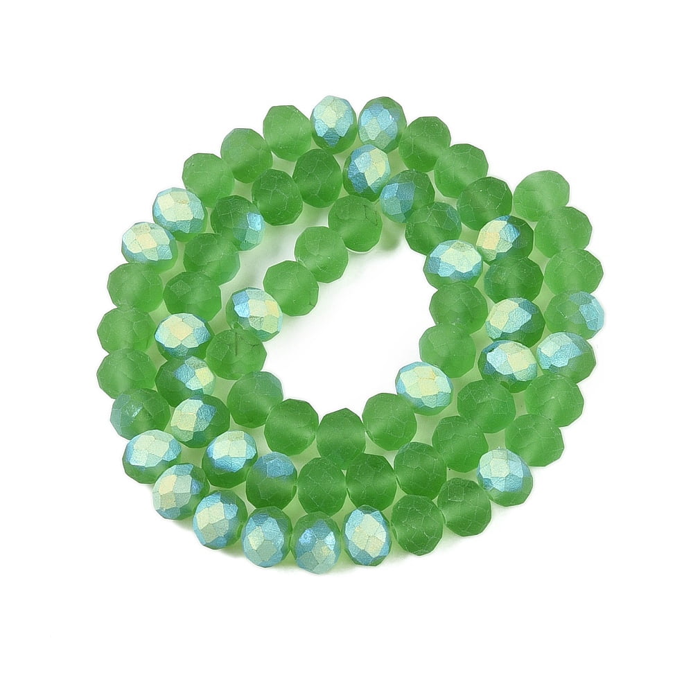 Transparent Glass Beads Strands Faceted Frosted Half AB Color Plated Rondelle Green 8x6mm Hole: 1mm about 60~62pcs/strand 39~40cm